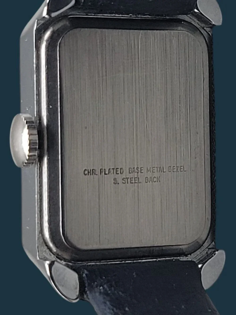 Vintage 1973 Timex Ladies Tank Watch Blue Roman Numeral Dial Chrome Plated Runs